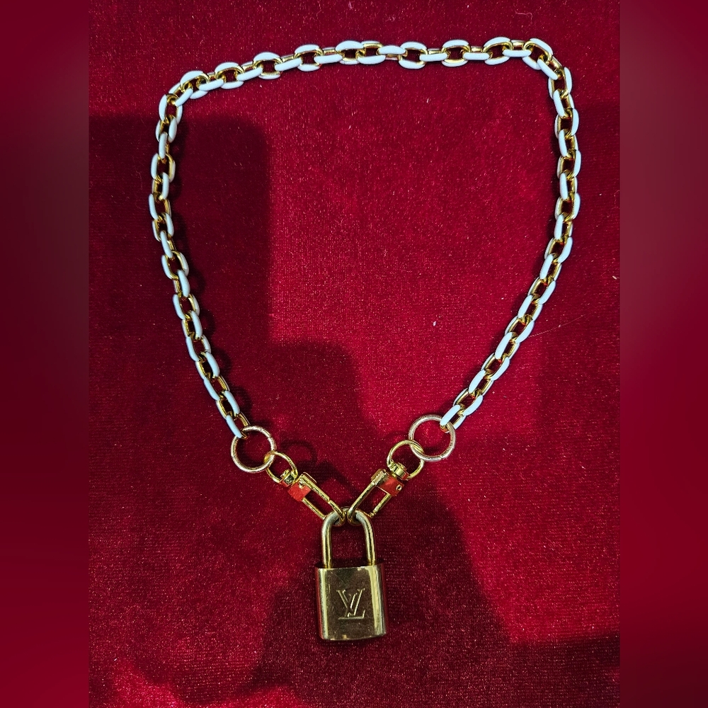 Louis Vuitton Gold and White Lock Necklace
